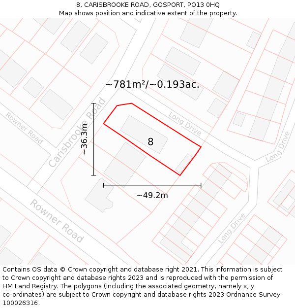 8, CARISBROOKE ROAD, GOSPORT, PO13 0HQ: Plot and title map