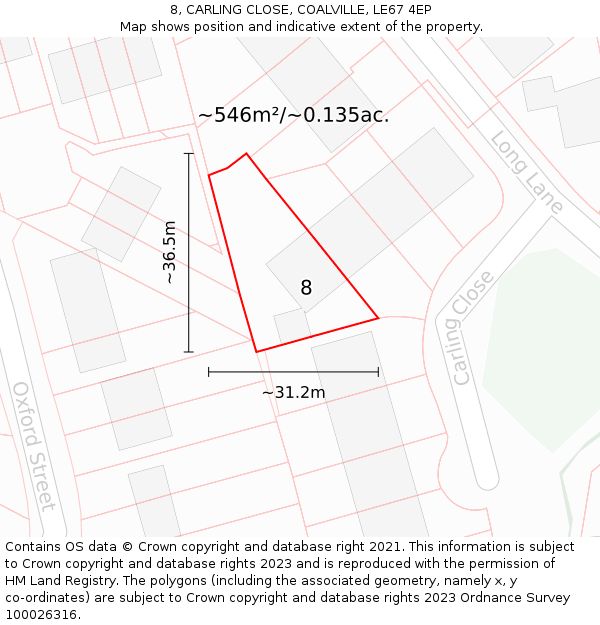 8, CARLING CLOSE, COALVILLE, LE67 4EP: Plot and title map