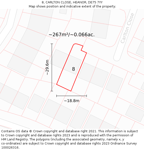8, CARLTON CLOSE, HEANOR, DE75 7YY: Plot and title map