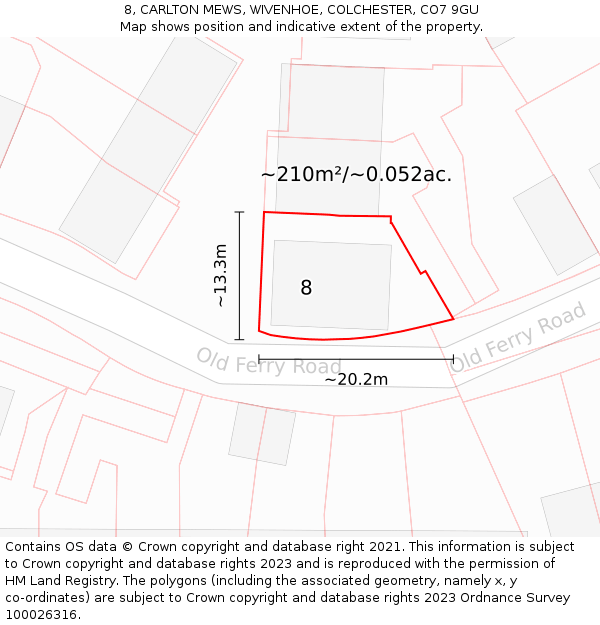 8, CARLTON MEWS, WIVENHOE, COLCHESTER, CO7 9GU: Plot and title map