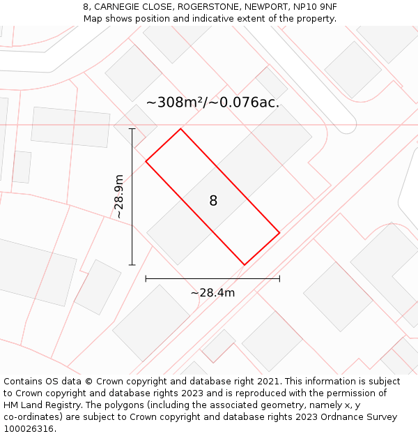 8, CARNEGIE CLOSE, ROGERSTONE, NEWPORT, NP10 9NF: Plot and title map