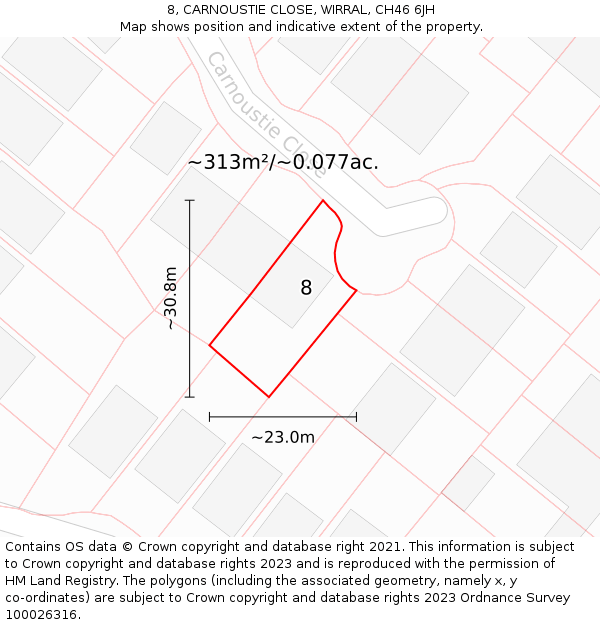 8, CARNOUSTIE CLOSE, WIRRAL, CH46 6JH: Plot and title map