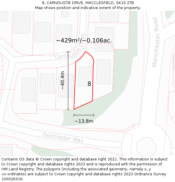 8, CARNOUSTIE DRIVE, MACCLESFIELD, SK10 2TB: Plot and title map
