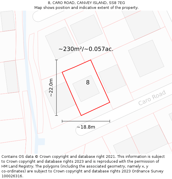8, CARO ROAD, CANVEY ISLAND, SS8 7EG: Plot and title map