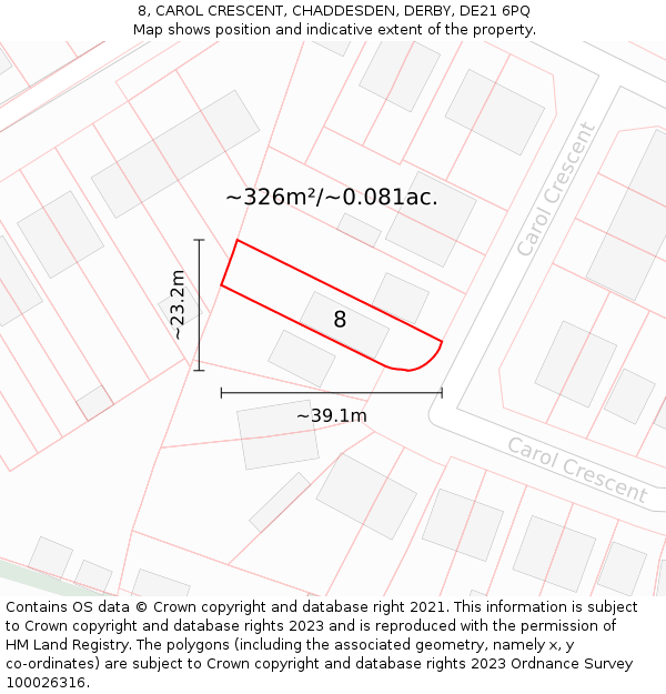 8, CAROL CRESCENT, CHADDESDEN, DERBY, DE21 6PQ: Plot and title map
