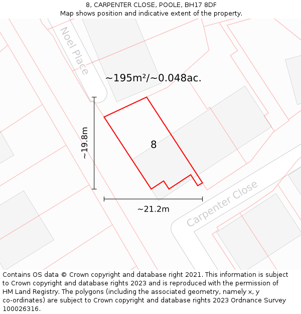 8, CARPENTER CLOSE, POOLE, BH17 8DF: Plot and title map