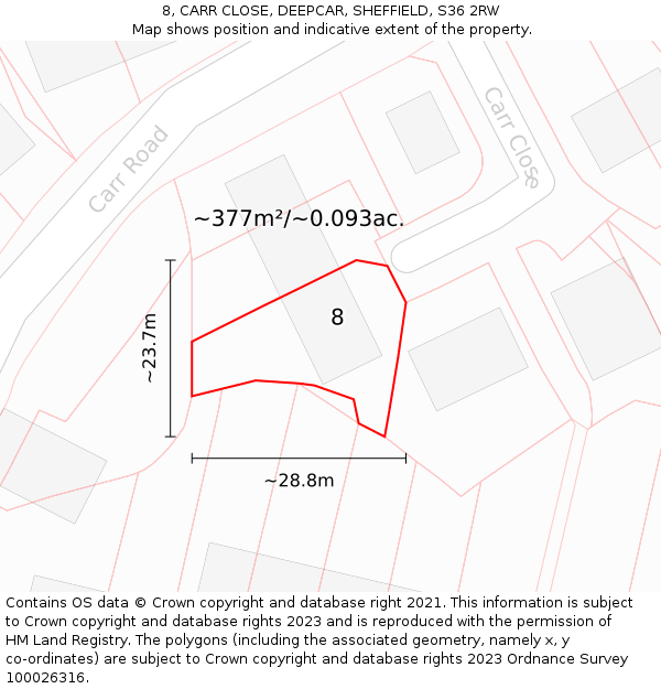 8, CARR CLOSE, DEEPCAR, SHEFFIELD, S36 2RW: Plot and title map