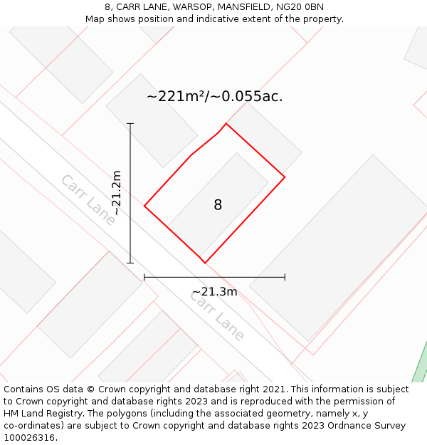 8, CARR LANE, WARSOP, MANSFIELD, NG20 0BN: Plot and title map