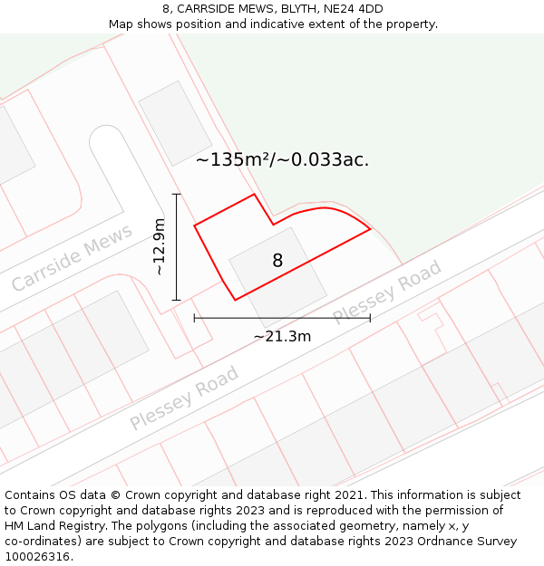 8, CARRSIDE MEWS, BLYTH, NE24 4DD: Plot and title map