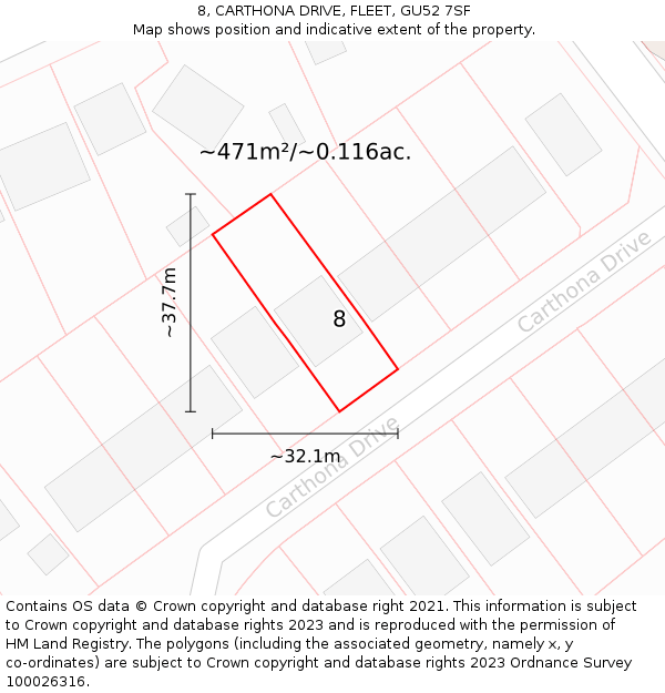 8, CARTHONA DRIVE, FLEET, GU52 7SF: Plot and title map