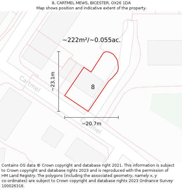 8, CARTMEL MEWS, BICESTER, OX26 1DA: Plot and title map