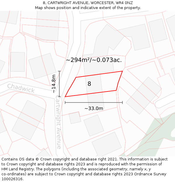 8, CARTWRIGHT AVENUE, WORCESTER, WR4 0NZ: Plot and title map