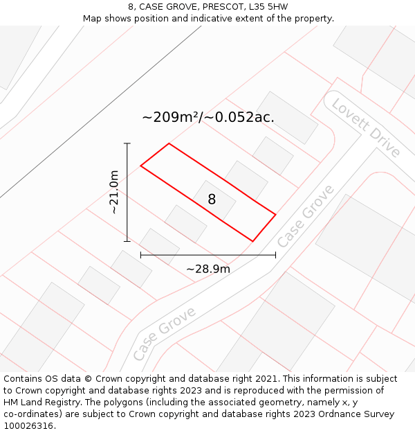 8, CASE GROVE, PRESCOT, L35 5HW: Plot and title map
