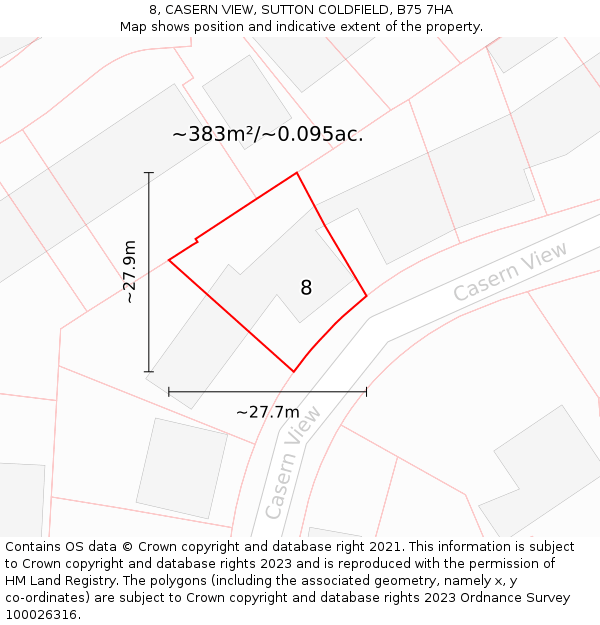 8, CASERN VIEW, SUTTON COLDFIELD, B75 7HA: Plot and title map