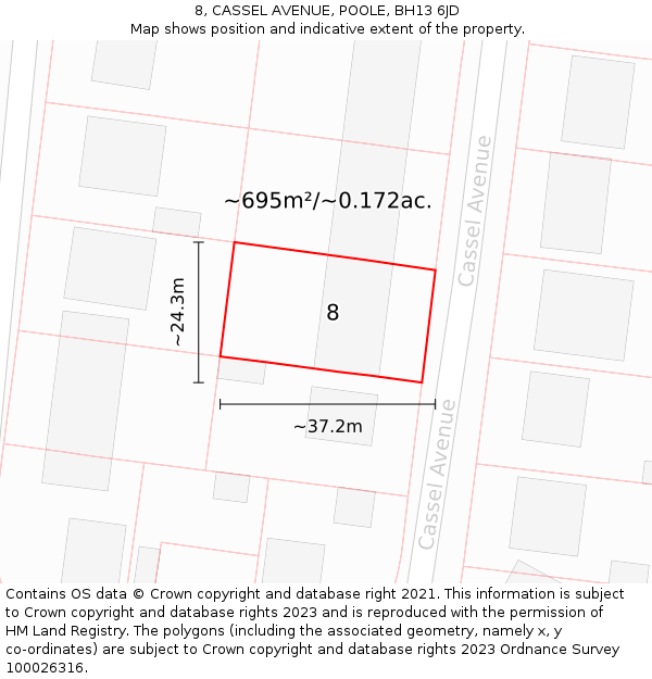 8, CASSEL AVENUE, POOLE, BH13 6JD: Plot and title map