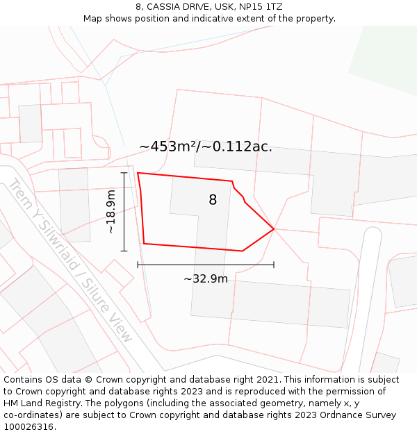 8, CASSIA DRIVE, USK, NP15 1TZ: Plot and title map