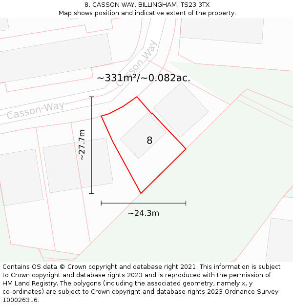 8, CASSON WAY, BILLINGHAM, TS23 3TX: Plot and title map