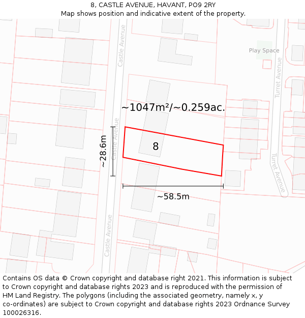 8, CASTLE AVENUE, HAVANT, PO9 2RY: Plot and title map