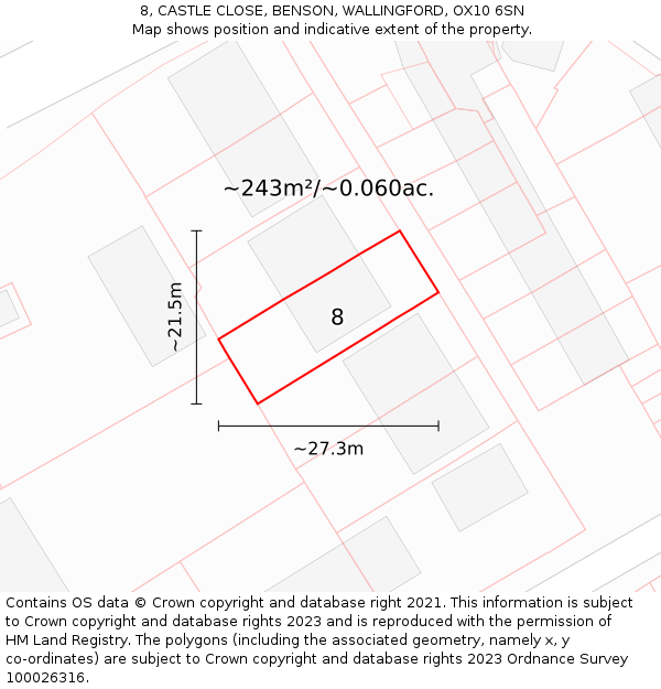 8, CASTLE CLOSE, BENSON, WALLINGFORD, OX10 6SN: Plot and title map