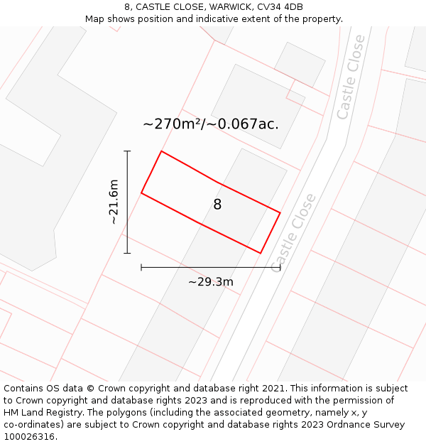 8, CASTLE CLOSE, WARWICK, CV34 4DB: Plot and title map