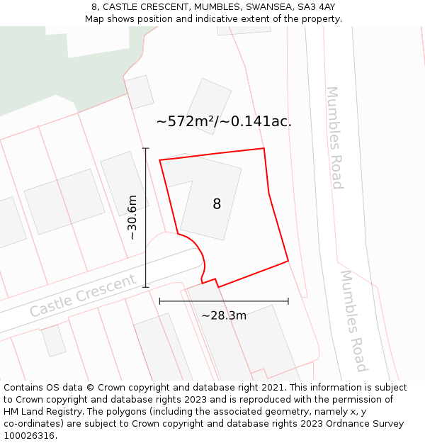 8, CASTLE CRESCENT, MUMBLES, SWANSEA, SA3 4AY: Plot and title map