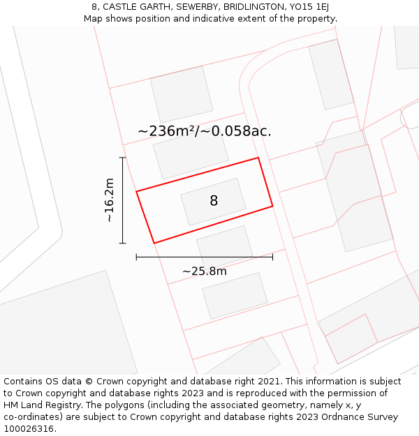 8, CASTLE GARTH, SEWERBY, BRIDLINGTON, YO15 1EJ: Plot and title map