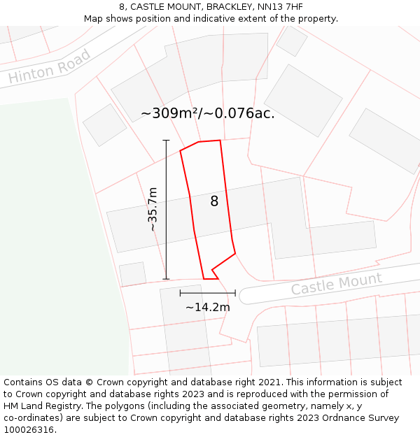 8, CASTLE MOUNT, BRACKLEY, NN13 7HF: Plot and title map