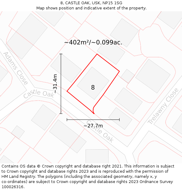 8, CASTLE OAK, USK, NP15 1SG: Plot and title map