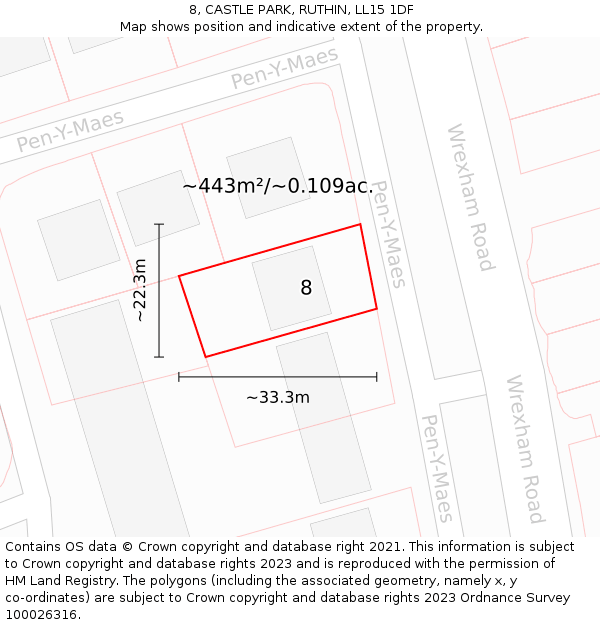 8, CASTLE PARK, RUTHIN, LL15 1DF: Plot and title map