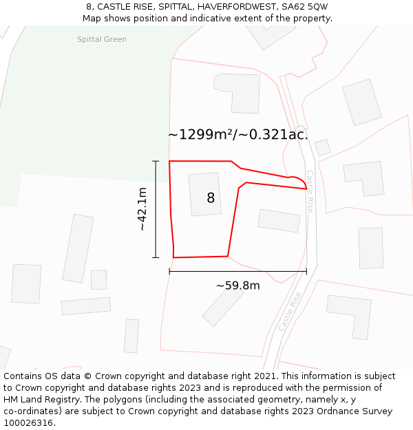 8, CASTLE RISE, SPITTAL, HAVERFORDWEST, SA62 5QW: Plot and title map