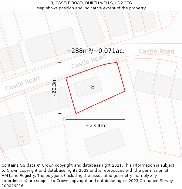 8, CASTLE ROAD, BUILTH WELLS, LD2 3EG: Plot and title map