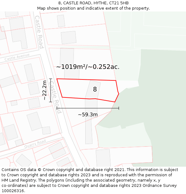8, CASTLE ROAD, HYTHE, CT21 5HB: Plot and title map