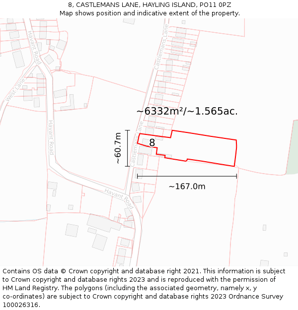 8, CASTLEMANS LANE, HAYLING ISLAND, PO11 0PZ: Plot and title map