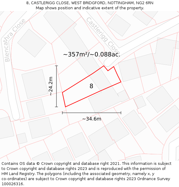 8, CASTLERIGG CLOSE, WEST BRIDGFORD, NOTTINGHAM, NG2 6RN: Plot and title map