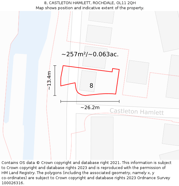 8, CASTLETON HAMLETT, ROCHDALE, OL11 2QH: Plot and title map