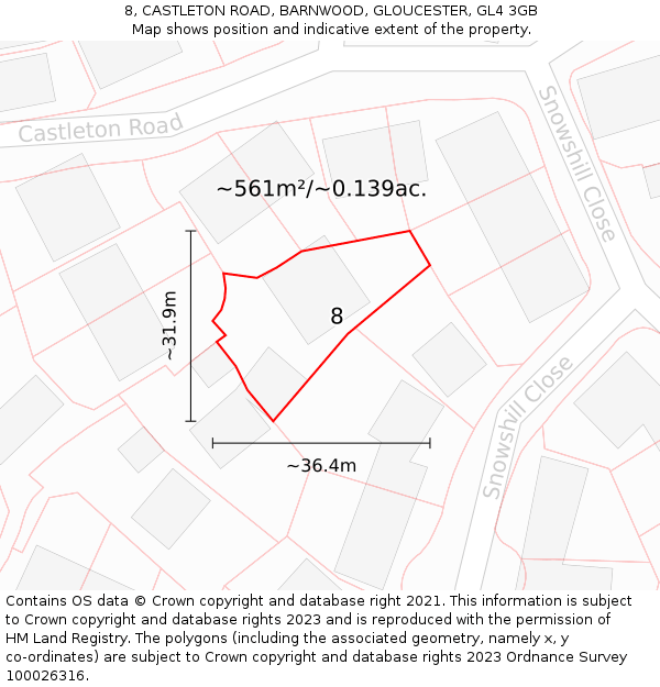 8, CASTLETON ROAD, BARNWOOD, GLOUCESTER, GL4 3GB: Plot and title map