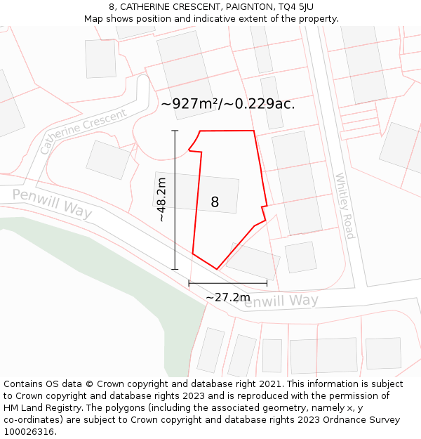 8, CATHERINE CRESCENT, PAIGNTON, TQ4 5JU: Plot and title map