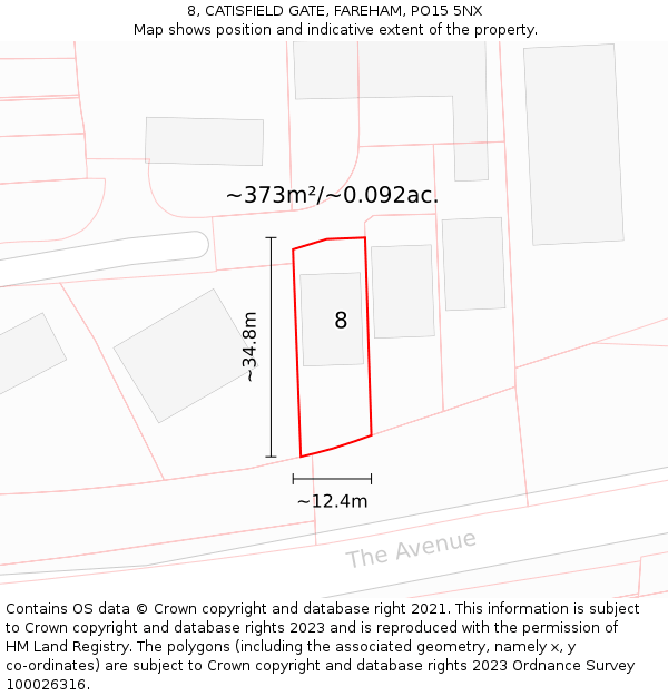8, CATISFIELD GATE, FAREHAM, PO15 5NX: Plot and title map