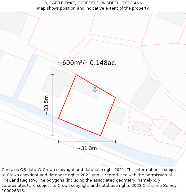 8, CATTLE DYKE, GOREFIELD, WISBECH, PE13 4NN: Plot and title map