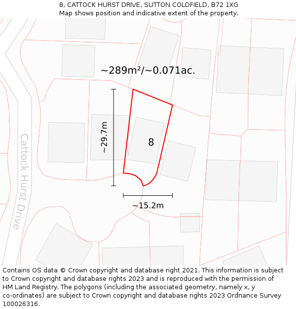 8, CATTOCK HURST DRIVE, SUTTON COLDFIELD, B72 1XG: Plot and title map