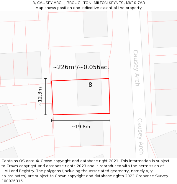 8, CAUSEY ARCH, BROUGHTON, MILTON KEYNES, MK10 7AR: Plot and title map