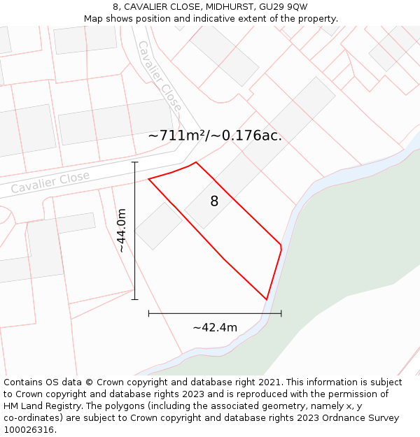 8, CAVALIER CLOSE, MIDHURST, GU29 9QW: Plot and title map