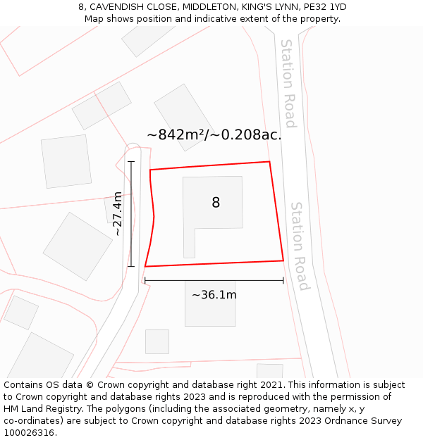 8, CAVENDISH CLOSE, MIDDLETON, KING'S LYNN, PE32 1YD: Plot and title map