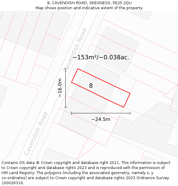 8, CAVENDISH ROAD, SKEGNESS, PE25 2QU: Plot and title map