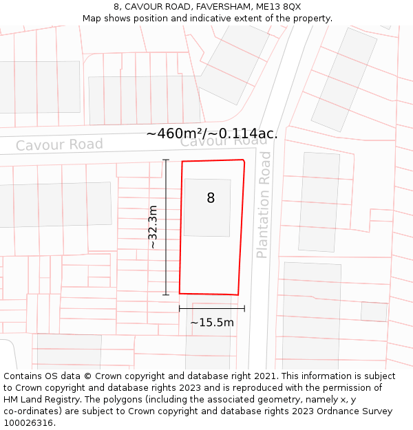 8, CAVOUR ROAD, FAVERSHAM, ME13 8QX: Plot and title map