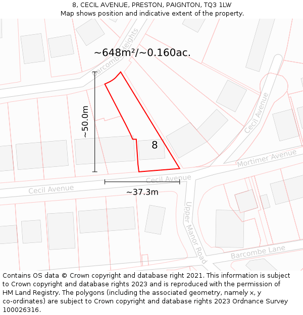 8, CECIL AVENUE, PRESTON, PAIGNTON, TQ3 1LW: Plot and title map