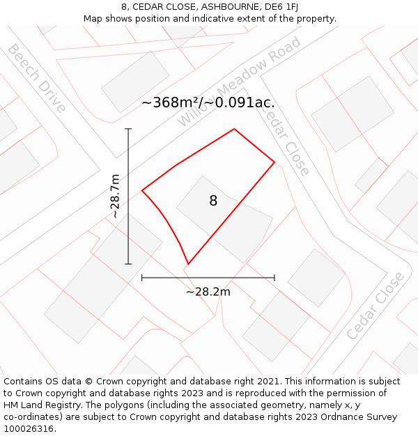 8, CEDAR CLOSE, ASHBOURNE, DE6 1FJ: Plot and title map