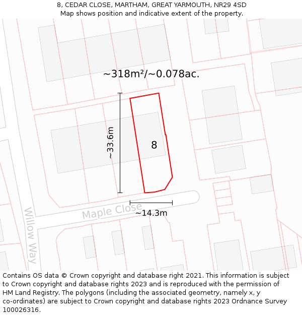 8, CEDAR CLOSE, MARTHAM, GREAT YARMOUTH, NR29 4SD: Plot and title map