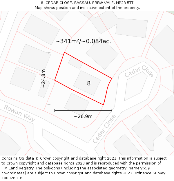 8, CEDAR CLOSE, RASSAU, EBBW VALE, NP23 5TT: Plot and title map