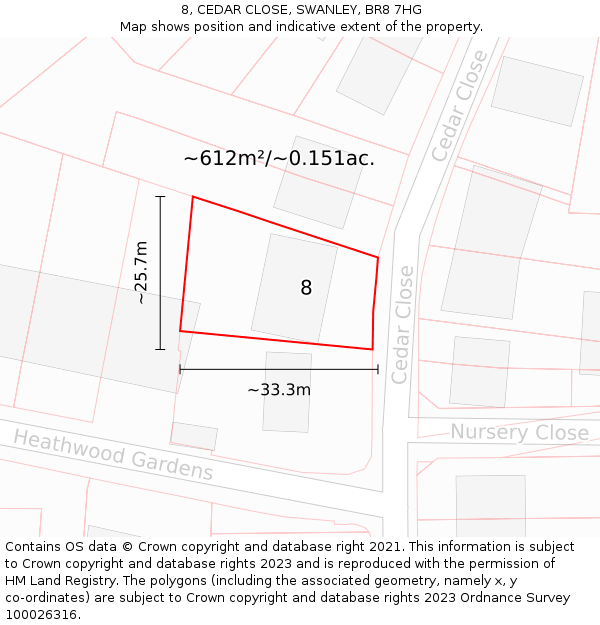 8, CEDAR CLOSE, SWANLEY, BR8 7HG: Plot and title map